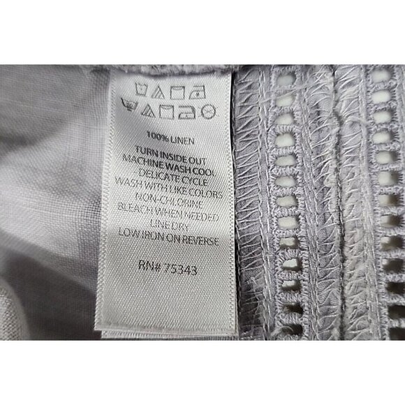 Sigrid Olsen Mini Dress Grey Linen Eyelet Cut Out Sleeveless Women's Medium - Picture 9 of 9